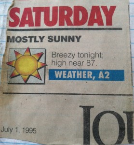The Journal American, the now defunct newspaper for Seattle's Eastside, correctly predicted the record-tying high of 87 degrees on July 1, 1995. 18 years later, that record is history--broken by today's maximum temperature of 89.