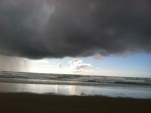 Dark clouds brew along the Oregon Coast Saturday ahead of a strong cold front. The front moved through Puget Sound earlier today with half an inch of rain.