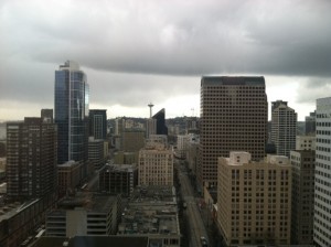 Dark clouds roll over Seattle on a recent March day. Repeated storms have already made the month Seattle's fifth-wettest March--with two weeks to go.
