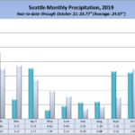 Seattle rainfall in 2019, by month