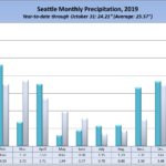 Seattle rainfall in 2019, by month